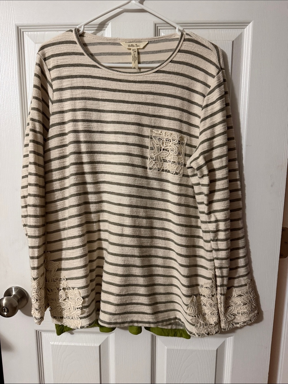 Matilda Jane Cream/white and grey Striped Knit Top large